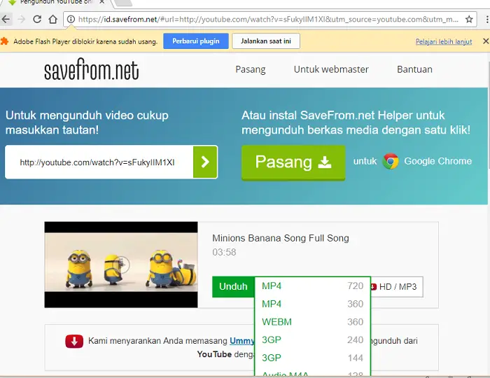 diarahkan ke website savefrom.net langsung